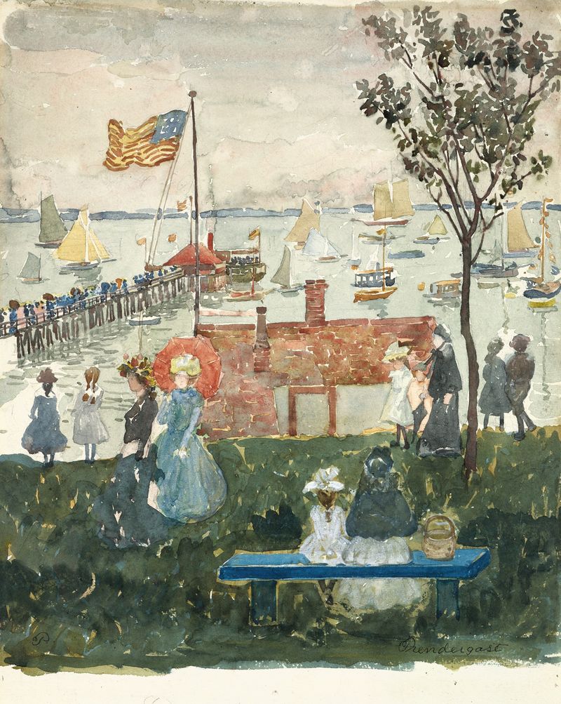 Excursionists, Nahant by Maurice Prendergast, watercolor on paper depicting figures by the water