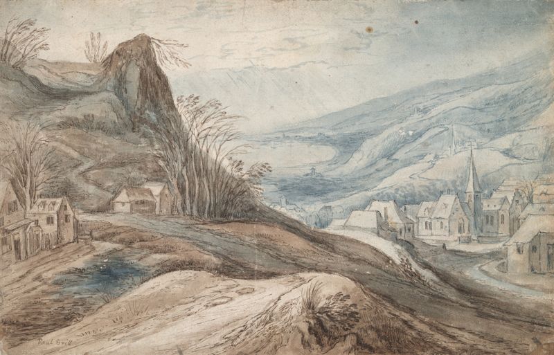 Mountainous landscape with village in valley, oil painting by Jan Brueghel the Elder