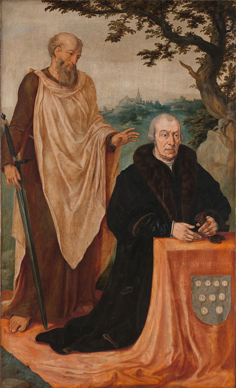 Sibylla Erythrea, oil on panel by Maarten van Heemskerck, showing the Erythraean Sybil in a fantasy gown.