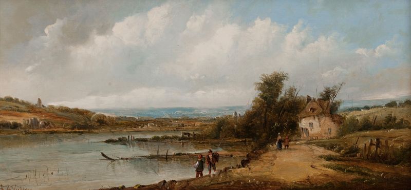 Country Landscape de Alfred H. Vickers, óleo sobre lienzo que representa un prado exuberante y vegetación.