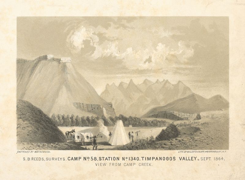 Landscape depicting a creek and mountains by Joseph F. Knapp, 1864