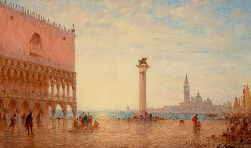 View Of The Piazza San Marco, Venice, oil on canvas by Charles Clement Calderon