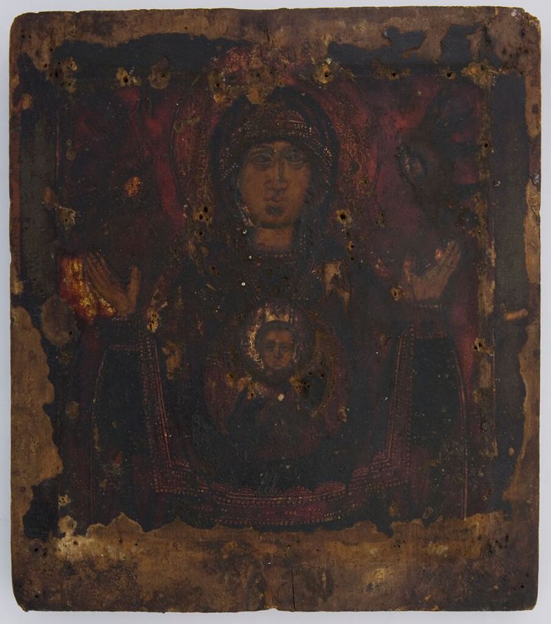 Obra de madeira renascentista representando Madonna e Criança de um artista não identificado