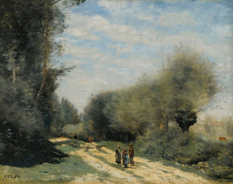Paisagem com um caminho no campo, óleo de Jean-Baptiste-Camille Corot