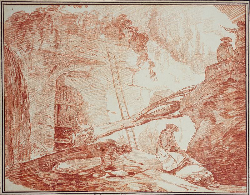Drawing by Hubert Robert depicting a draughtsman among ruins and nature.