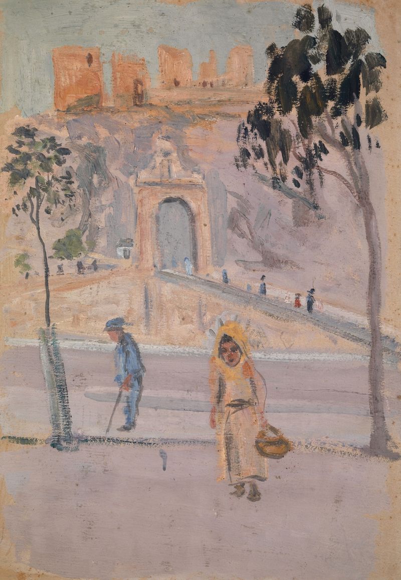 Alcantarabridge and Castillo de San Servando, oil on canvas by Ernst Schiess