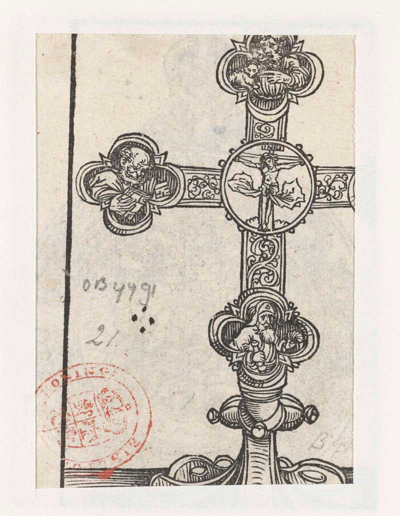 Escena de crucifixión con Cristo y apóstoles, papel de Lucas Cranach