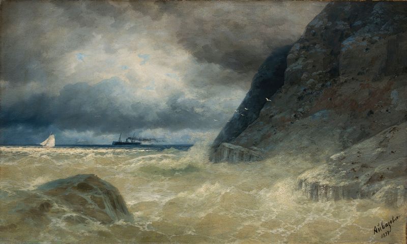 Cena marinha com ondas e nuvens, pintura a óleo de Ivan Konstantinovich Aivazovsky