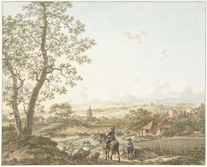 Paisagem com flores e cores suaves de Jacob Cats, Idade de Ouro Holandesa, pintura a óleo
