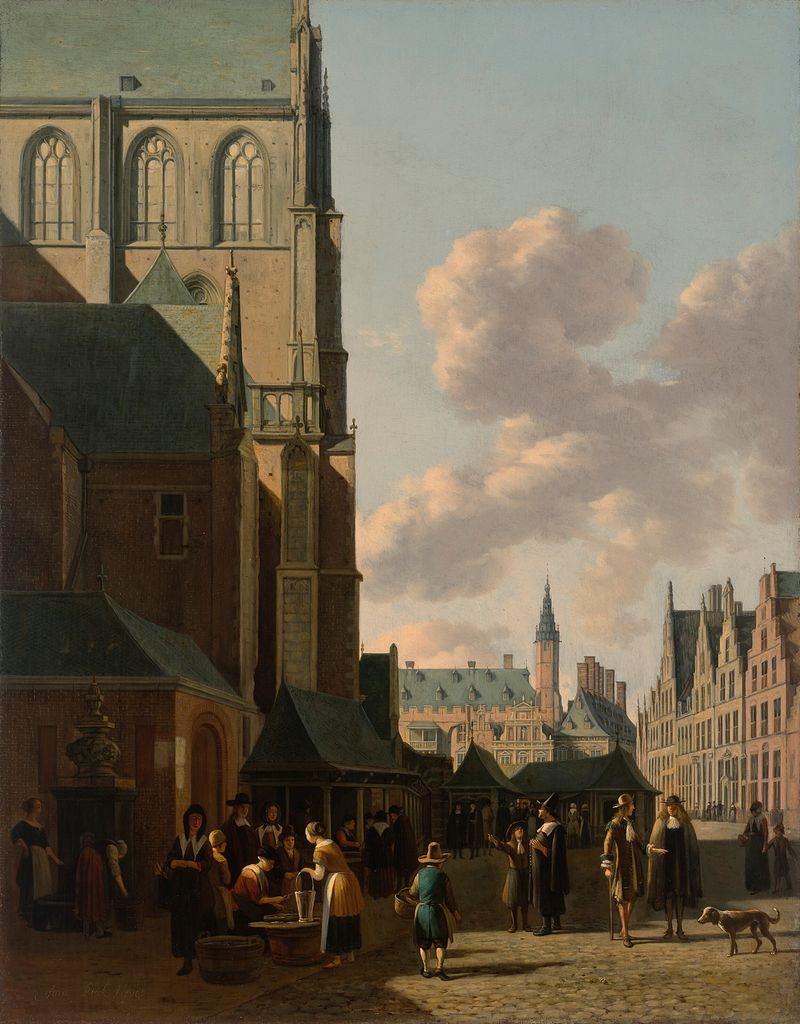 The Grote Markt, Haarlem, architecture by Gerrit Adriaensz. Berckheyde, oil painting