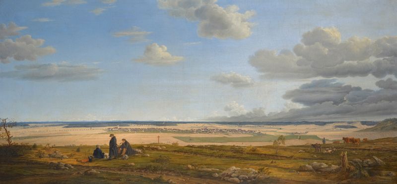 Vista de paisagem com colinas e uma aldeia de Franz Von Paula, pintura a óleo