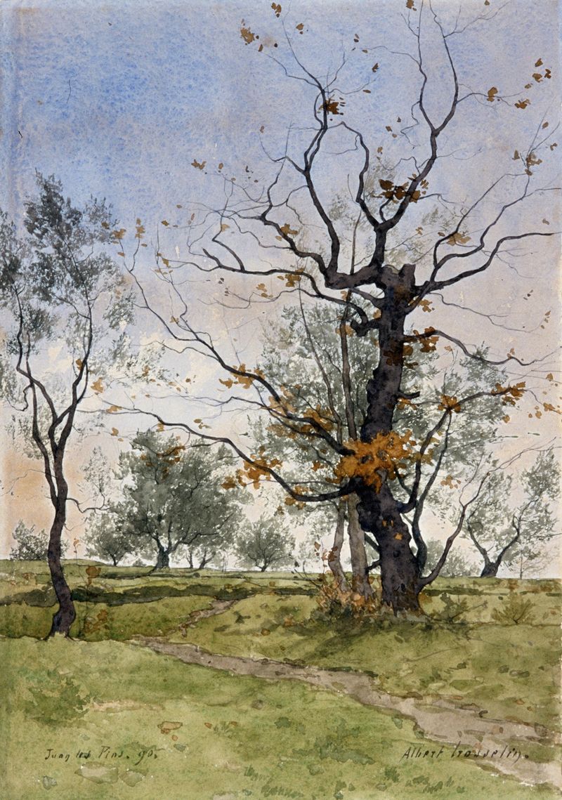 Paisagem com oliveiras e luz do sol de Albert Gosselin, pintura a óleo