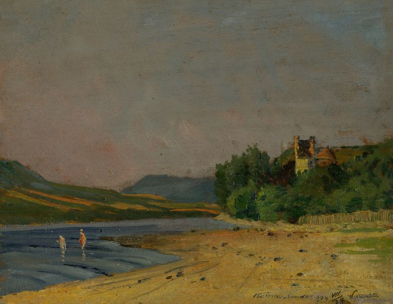 Nedecký castle de Ferdinand Katona, representando un paisaje con un castillo en luz cálida de atardecer