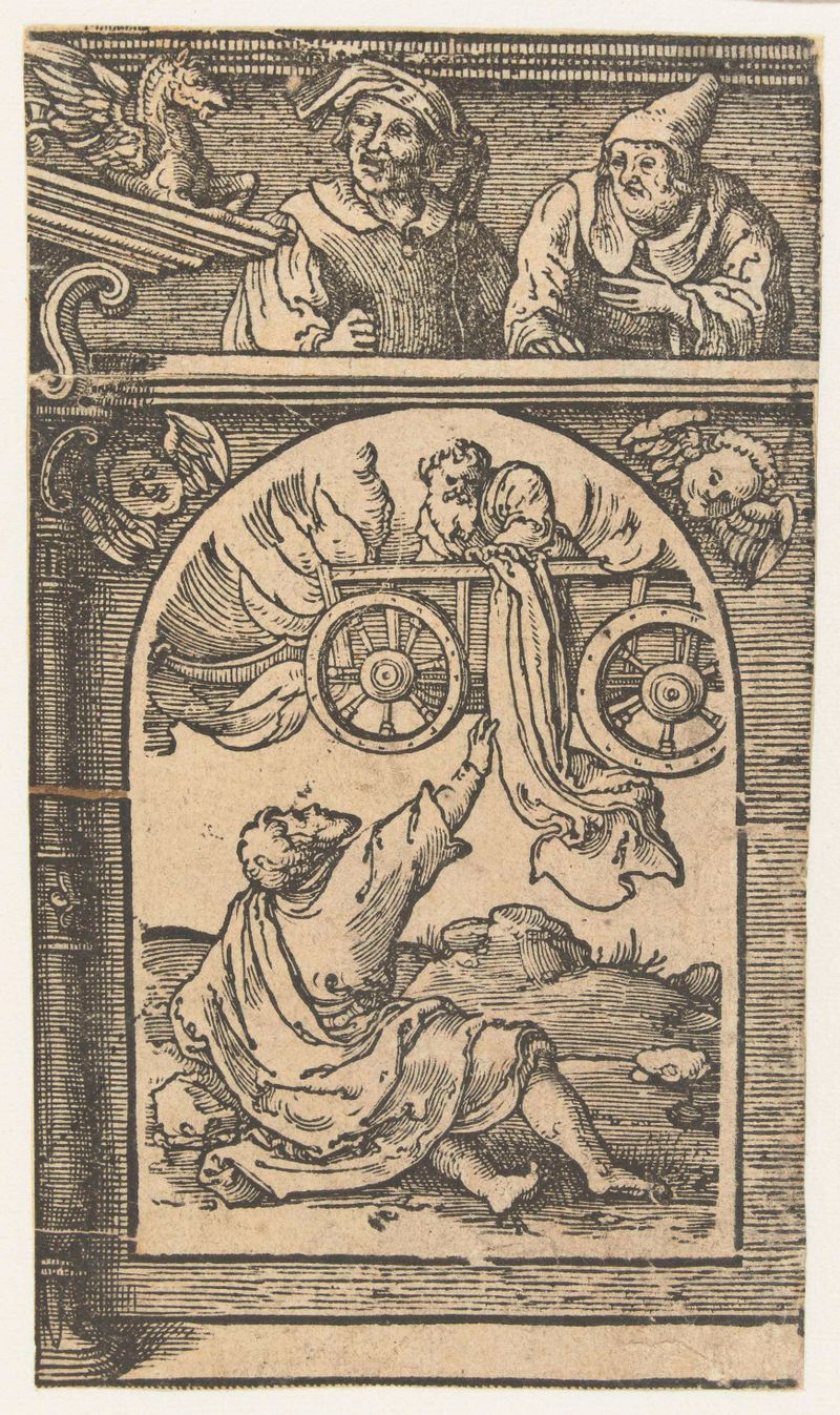 Escena religiosa que representa la ascensión de Elías, papel, Unknown Artist