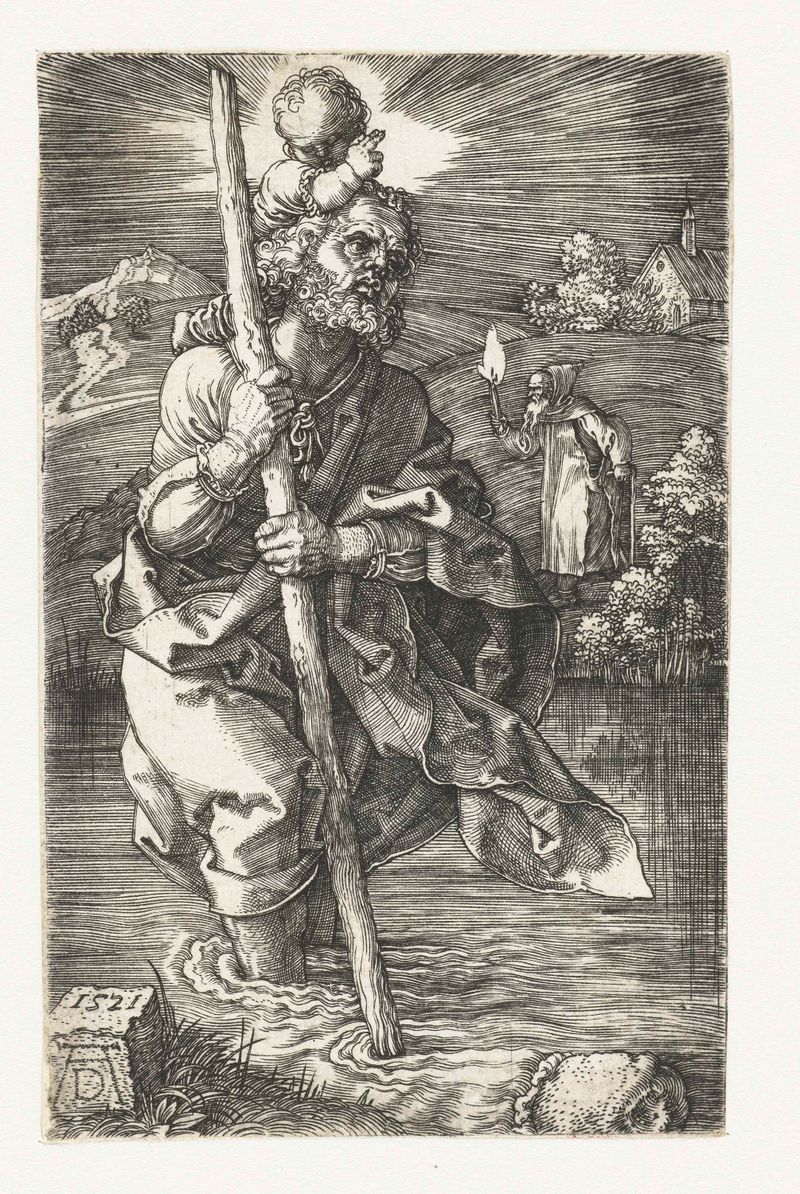 Gravura de Albrecht Dürer retratando São Cristóvão carregando o Menino Jesus