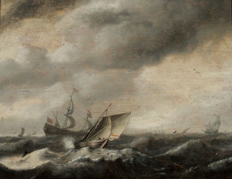 Ships on the sea by Hendrick van Anthonissen, oil painting depicting a ship on the ocean