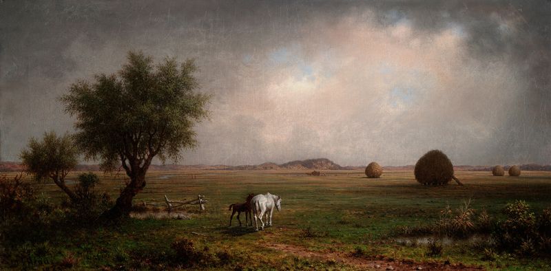 Mare and colt in a marsh, oil on canvas by Martin Johnson Heade