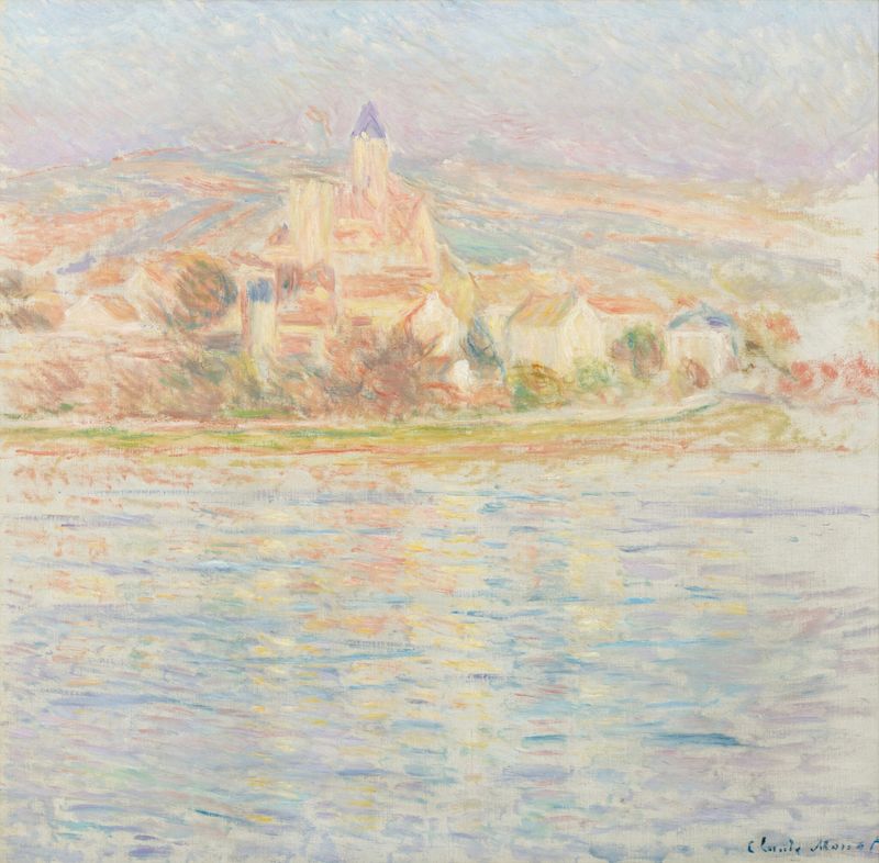 Vétheuil de Claude Monet, óleo sobre lienzo que muestra una escena de río tranquila