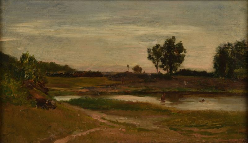 Landscape with water and dawn light by Charles François Daubigny, oil painting