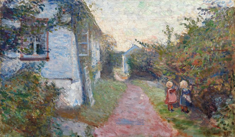 Landscape oil painting by Edvard Munch depicting a summer evening in Åsgårdstrand.