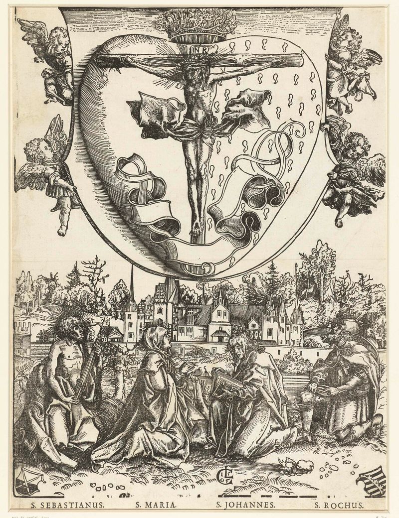 Cena religiosa com Cristo na cruz, papel de Lucas Cranach (I)