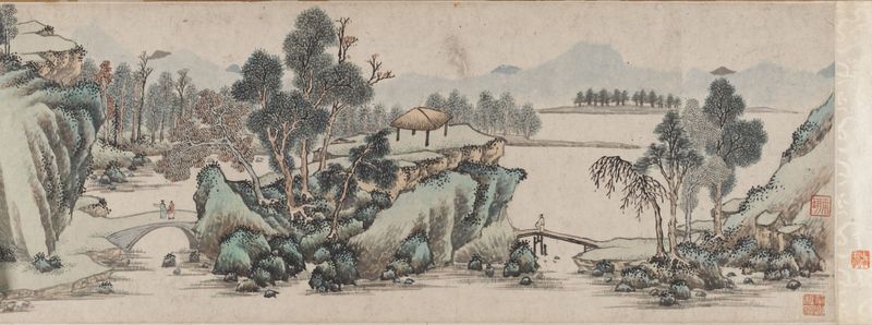 Paisaje con Pueblo de Montaña de Wen Zhengming, medio papel