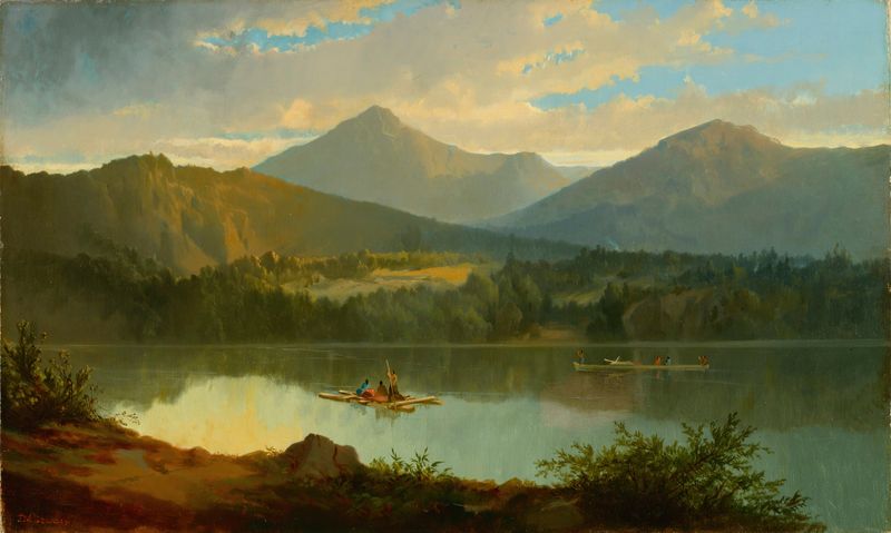 Western Landscape de John Mix Stanley, óleo sobre lienzo que representa colinas y nubes.