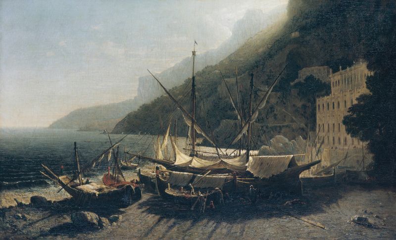 Landscape at Amalfi Bay by George Loring Brown, oil painting