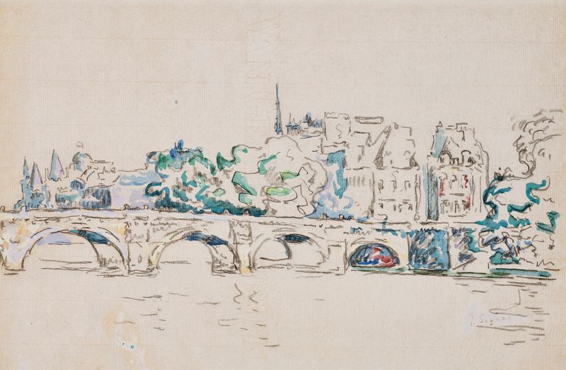 Pintura al óleo de Post-Impresionismo de Paul Signac que representa el Pont-Neuf en París