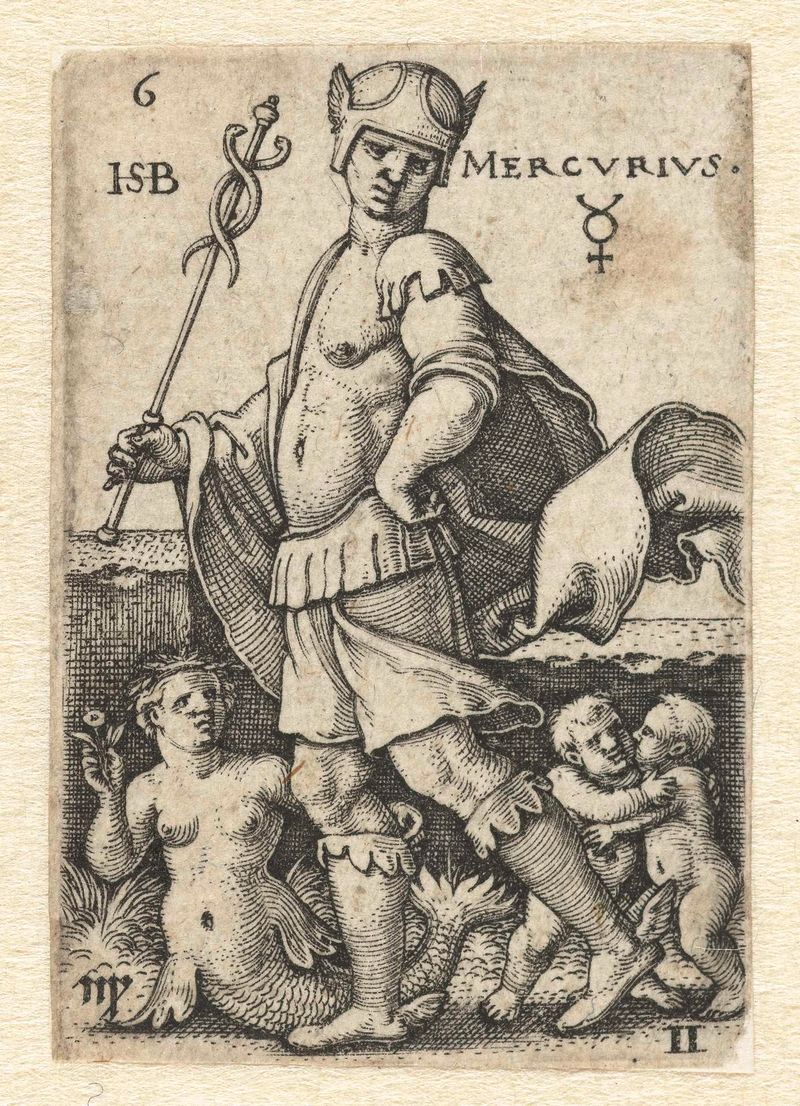 Engraving by Hans Sebald Beham depicting Mercury between Virgo and Gemini.