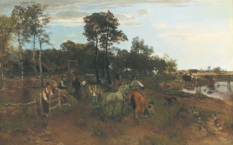 Estonian Scene by Gregor von Bochmann, oil on canvas showing sunlight filtering through trees.