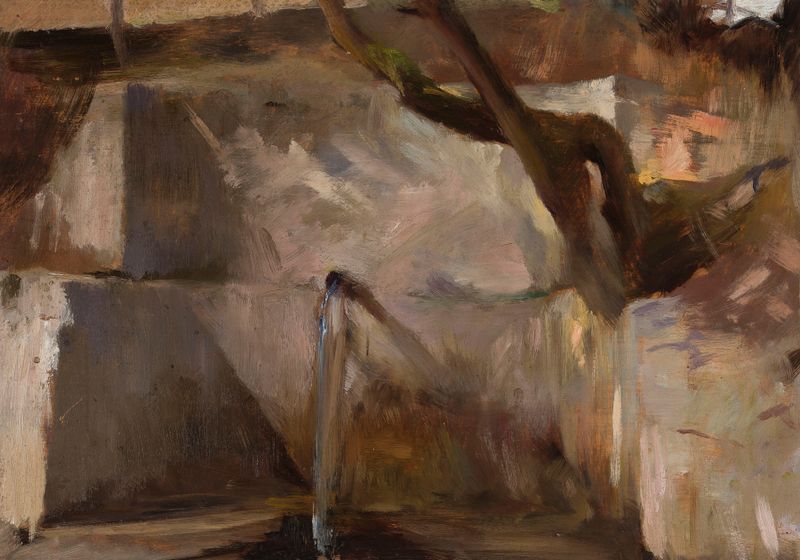 Fonte perto de Yalta, Romanticismo, por Jan Ciągliński, retratando uma fonte cercada pela natureza.