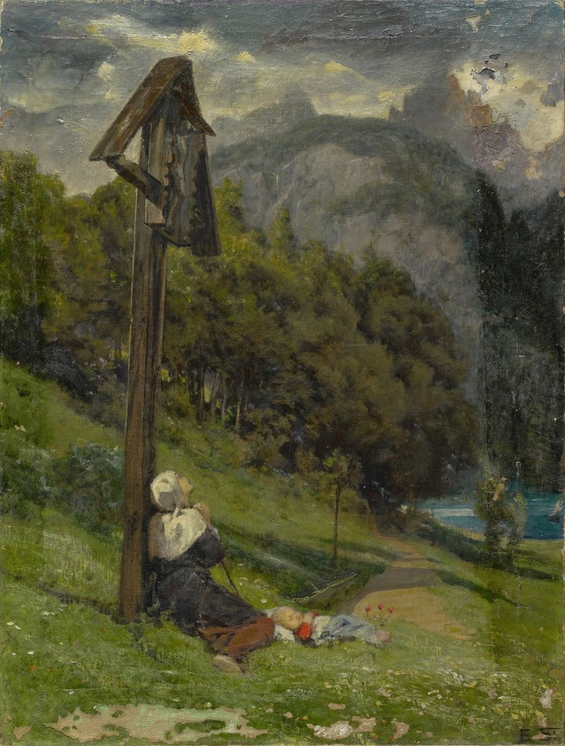 Aroleid de Ernst Stückelberg, obra figurativa com superfície texturizada e cores vibrantes.