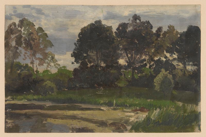 Árvores e arbustos ao longo do rio Barycz, pintura a óleo de Adolf Dressler