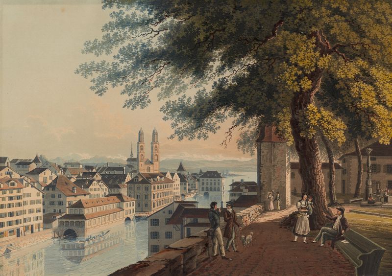Zürich skyline, ink on paper by Johann Jakob Meyer