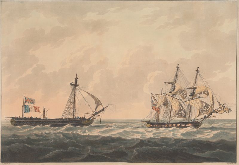 H.M.S. Sloop ‘Bonne Citoyenne’ de William Daniell, cena marítima, pintura a óleo