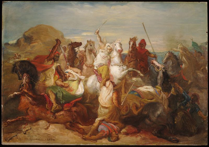Battle of Arab Horsemen, oil on panel by Théodore Chassériau