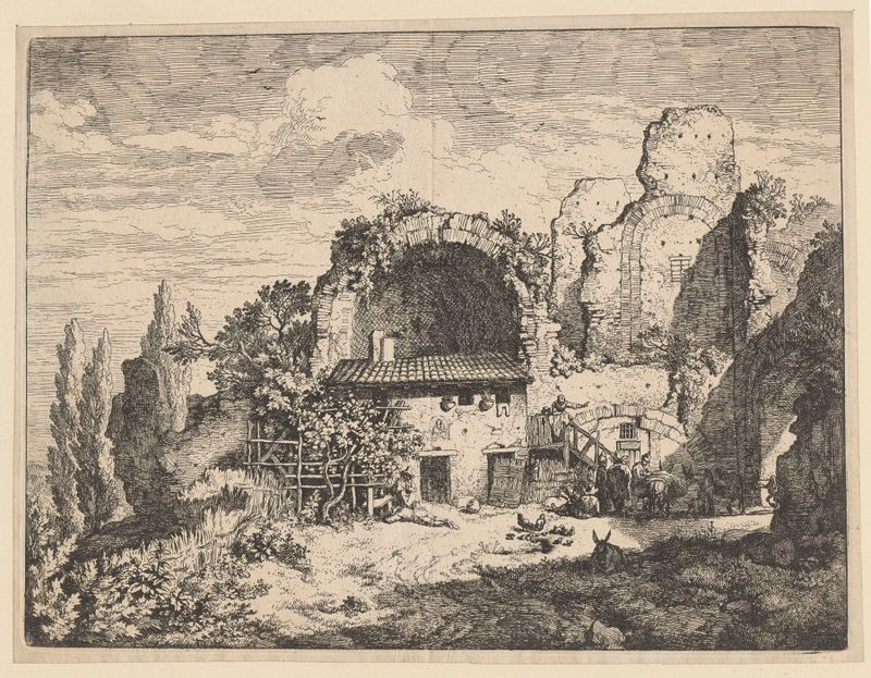 Landscape with ruins and farm buildings, oil on canvas by Christian Wilhelm Ernst Dietrich