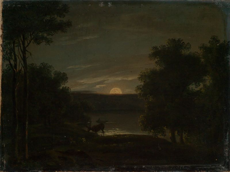 Moonlight landscape by Jakob Wilhelm Huber, 1811, depicting a tranquil night scene.