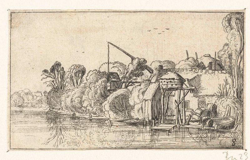 Brouwerij aan de oever van een rivier, grabado de Unknown Artist
