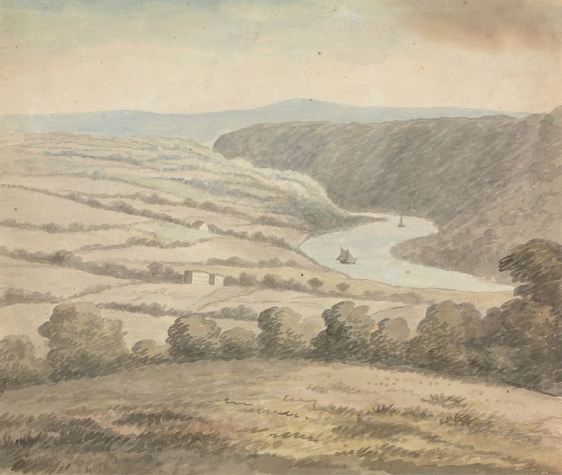 River landscape with boats, oil on canvas by Edward Francis Burney