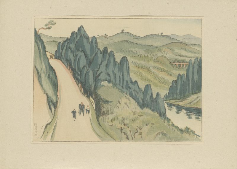 Ukiyo-e de The Aga River de Morita Tsunetomo