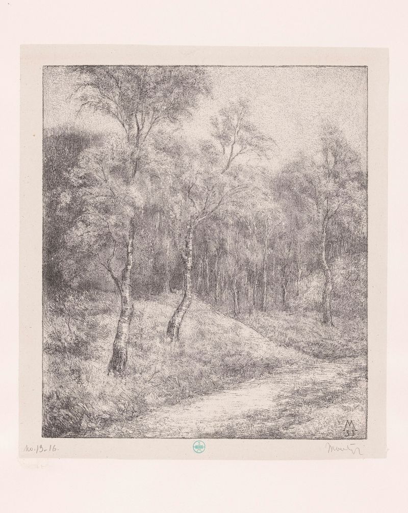 Landscape with birch trees and a tranquil path, oil on canvas by Simon Moulijn