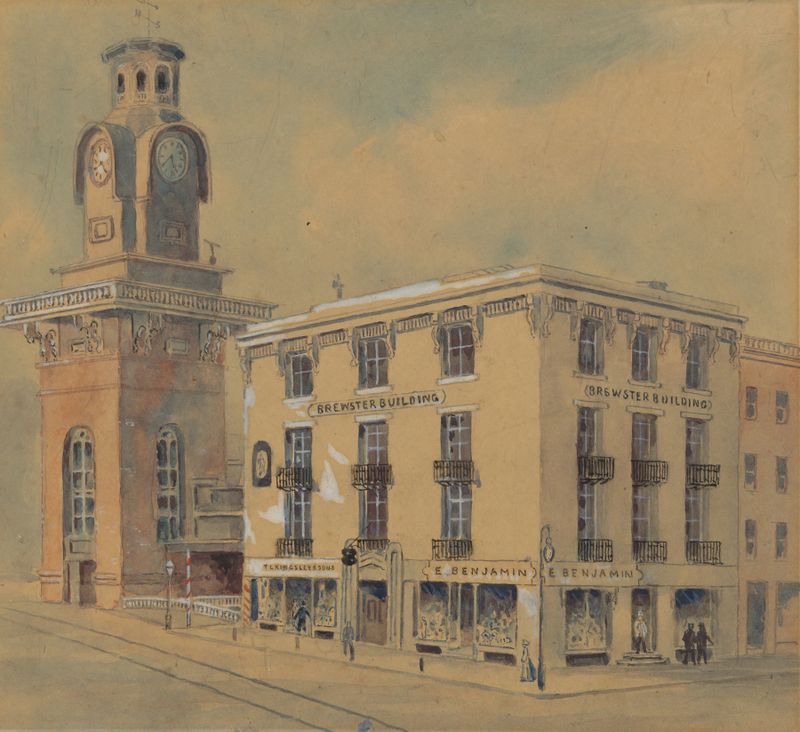 State and Chapel Streets de Henry Austin, óleo sobre lienzo que representa un paisaje urbano en luz de la mañana.