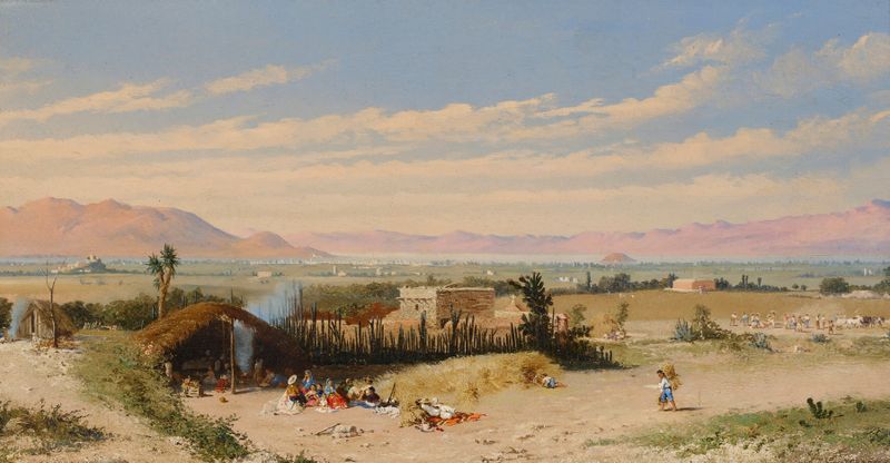 The Valley of Mexico, oil painting by Conrad Wise Chapman, features mountains and a valley under a pastel sky.