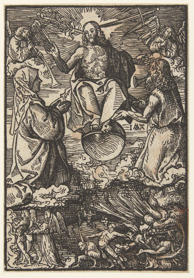 Het Laatste Oordeel de Jacob Cornelisz van Oostsanen, papel, retrata figuras ressuscitadas contra um céu turbulento.