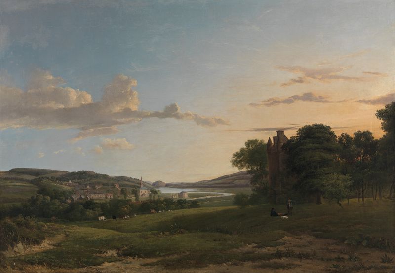 Landscape oil painting by Patrick Nasmyth depicting Cessford and Caverton village.