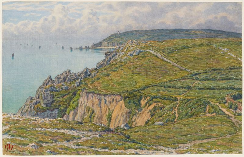 Cena marinha com céus tempestuosos e águas calmas de Henri Rivière, pintura a óleo