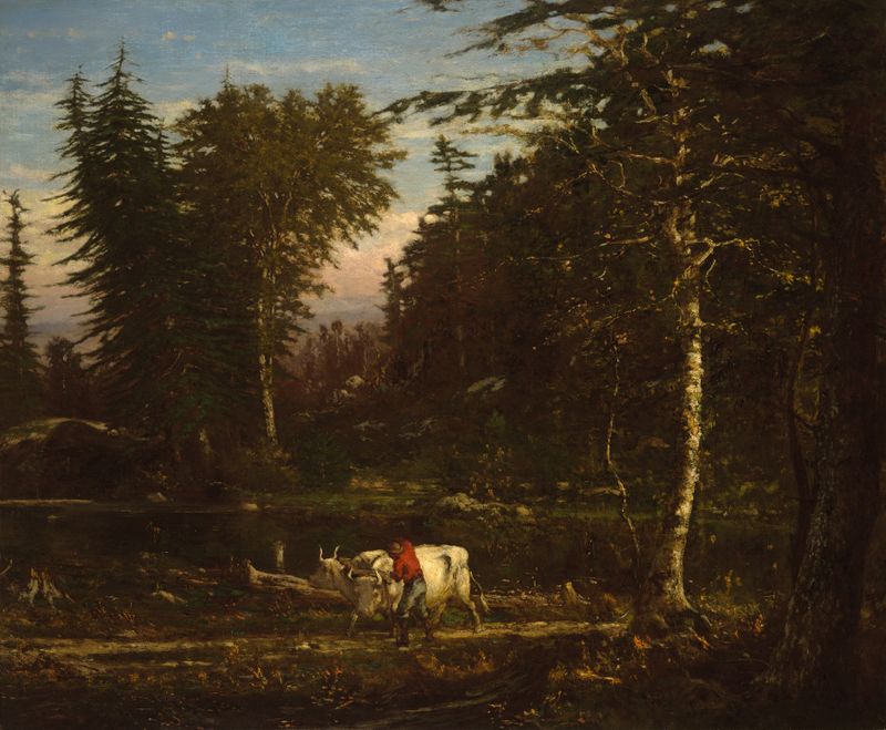 Paisagem de árvores e céu em In the Adirondacks de George Inness, pintura a óleo