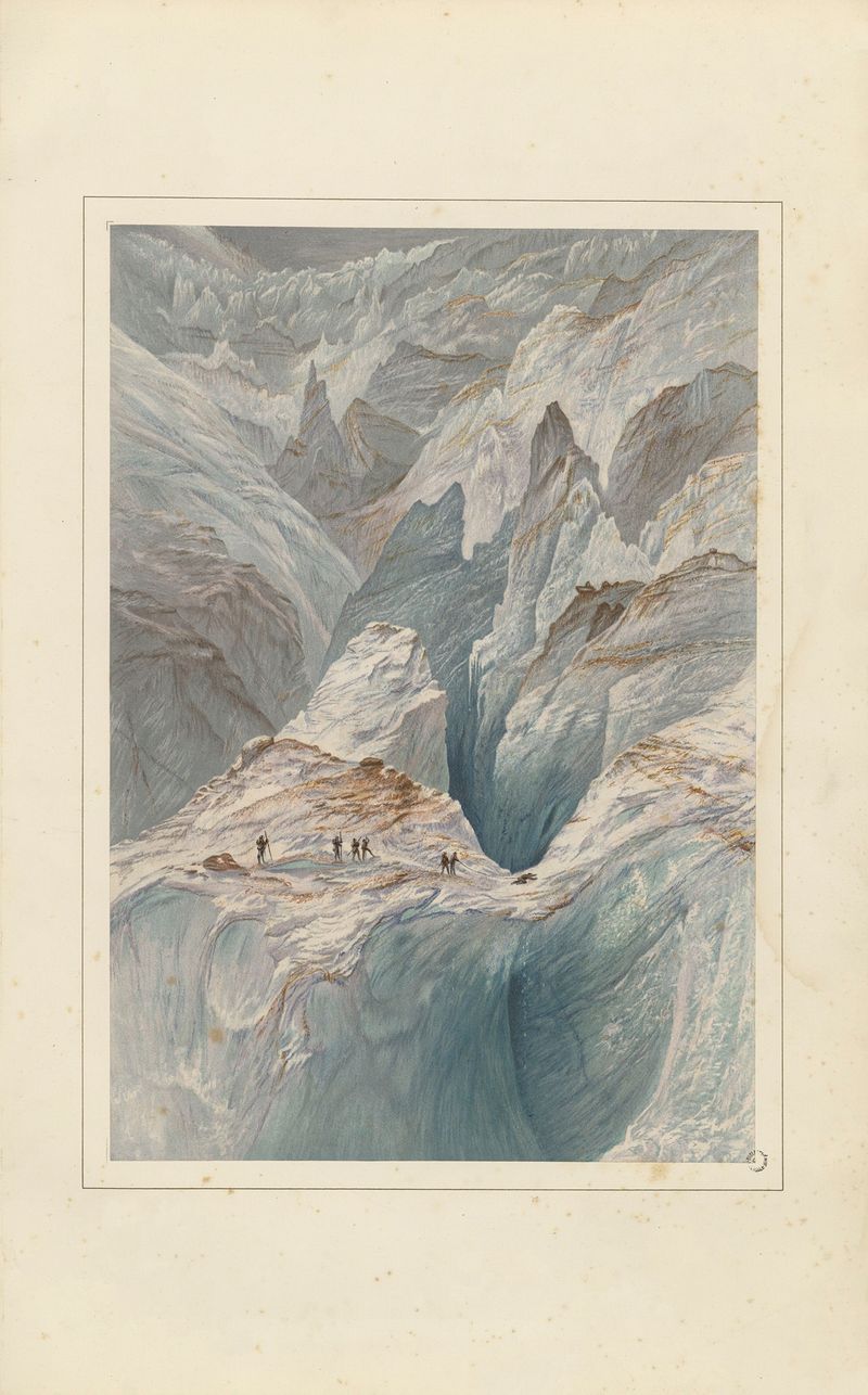 Crevasses on the Mer de Glace by Elijah Walton, oil painting depicting a glacier landscape.
